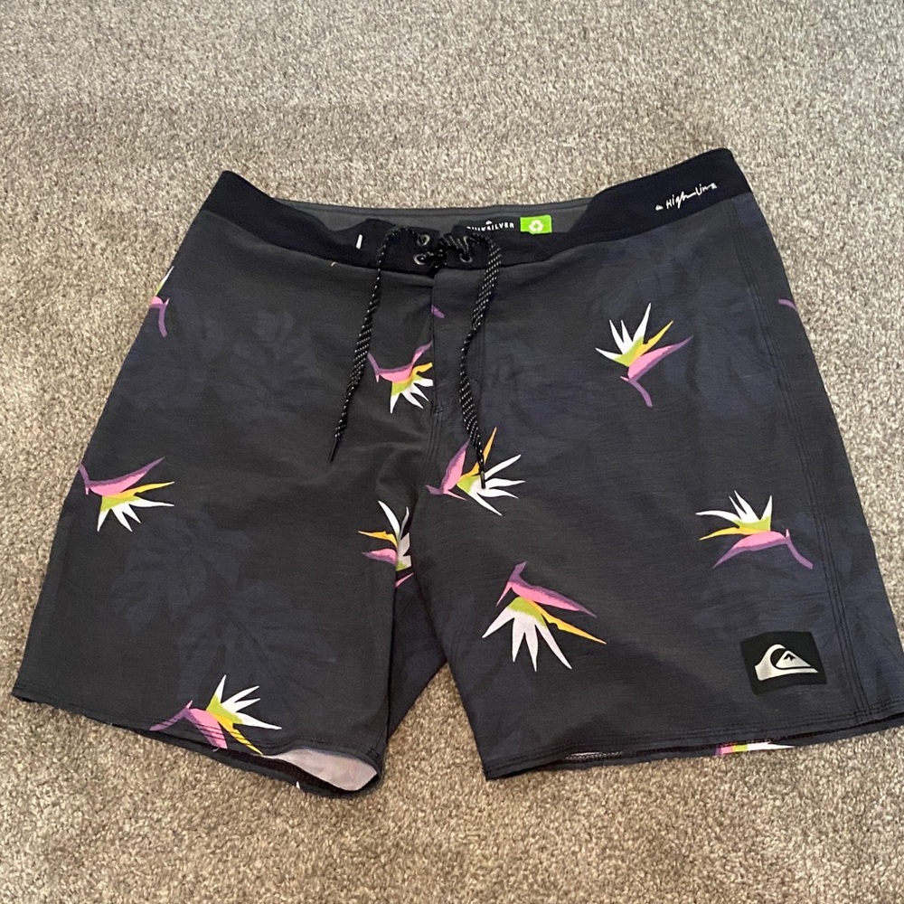 Quiksilver Dark Board Shorts with Tropical Print